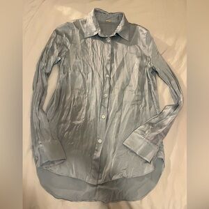 Adam Lippes Blue Button Up Satin Shirt